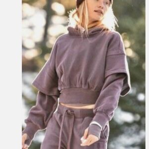 Free People X FP Movement Snow Flow Hoodie in Driftwood Combo NWT M